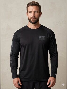 surf style Black Long-Sleeve Graphic Performance Tee Mens XXL UPF 50+
